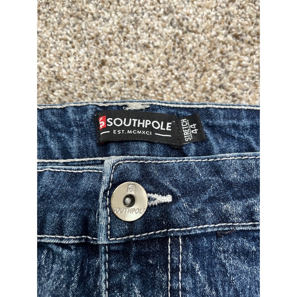 Southpole Mens Moto Denim Jeans Blue Acid Wash Distressed Stretch Size 44 - Picture 3 of 8